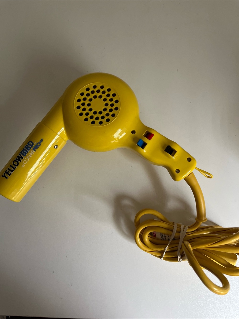 Vintage Conair Pro Yellow Bird Hair Dryer Model YB075BP Works- See Description.